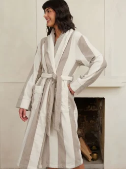 Chelsea Peers Natural Fleece Stripe Dressing Gown