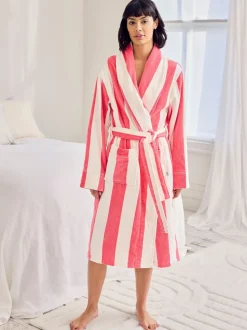 Chelsea Peers Pink Cotton Towelling Stripe Dressing Gown