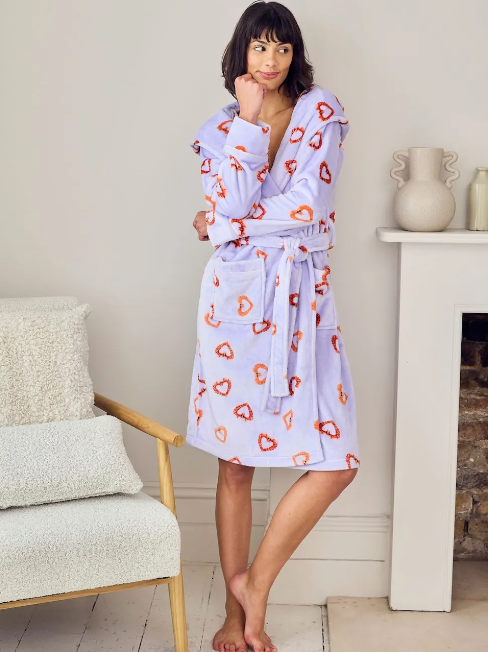 Chelsea Peers Purple Fleece Shrimp Heart Print Dressing Gown