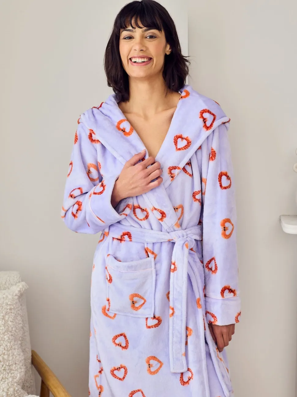 Chelsea Peers Purple Fleece Shrimp Heart Print Dressing Gown