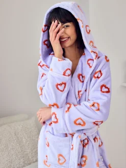 Chelsea Peers Purple Fleece Shrimp Heart Print Dressing Gown