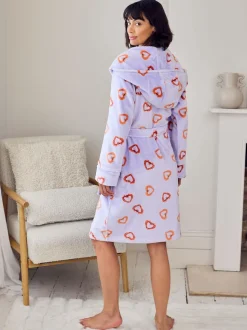 Chelsea Peers Purple Fleece Shrimp Heart Print Dressing Gown