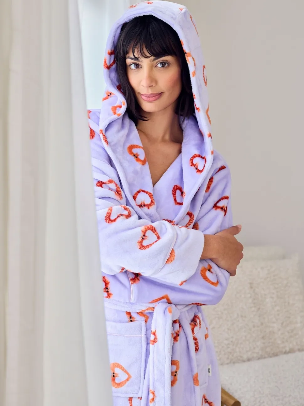 Chelsea Peers Purple Fleece Shrimp Heart Print Dressing Gown