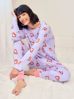 Chelsea Peers Purple Shrimp Heart Print Long Pyjamas Set