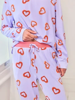 Chelsea Peers Purple Shrimp Heart Print Long Pyjamas Set