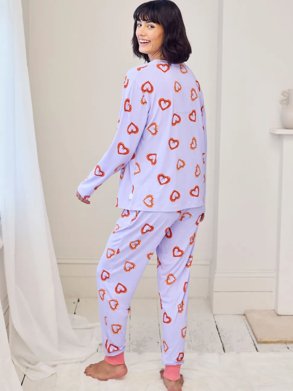 Chelsea Peers Purple Shrimp Heart Print Long Pyjamas Set