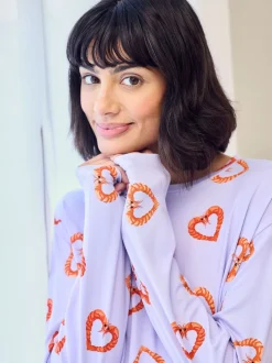 Chelsea Peers Purple Shrimp Heart Print Long Pyjamas Set
