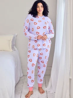 Chelsea Peers Purple Shrimp Heart Print Long Pyjamas Set
