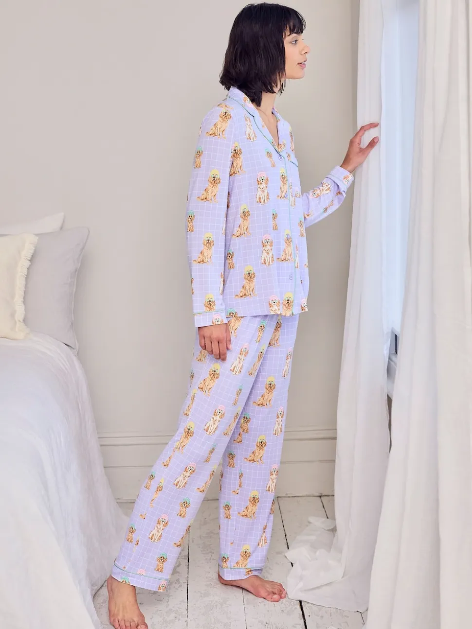 Chelsea Peers Purple Spa Dogs Print Long Pyjamas Set