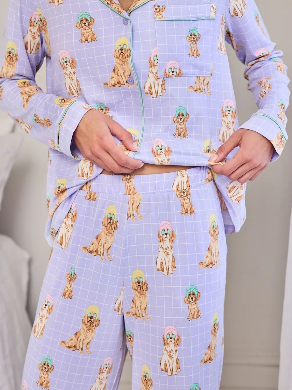 Chelsea Peers Purple Spa Dogs Print Long Pyjamas Set