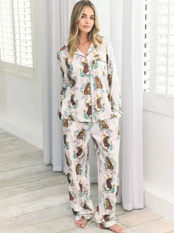 Chelsea Peers White Cotton Floral Leopard Print Long Pyjamas Set