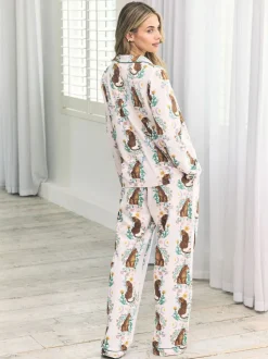 Chelsea Peers White Cotton Floral Leopard Print Long Pyjamas Set