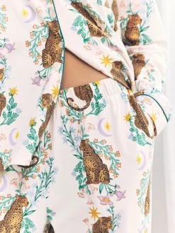 Chelsea Peers White Cotton Floral Leopard Print Long Pyjamas Set