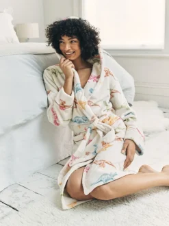 Chelsea Peers White Fleece Dinosaur Print Dressing Gown