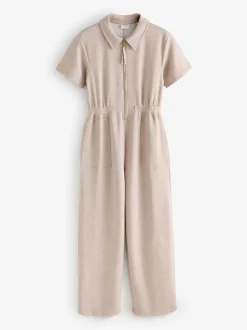 Chelsea Peers Yellow Luxe Comfort Scuba Short Sleeve Camel Jumpsuit
