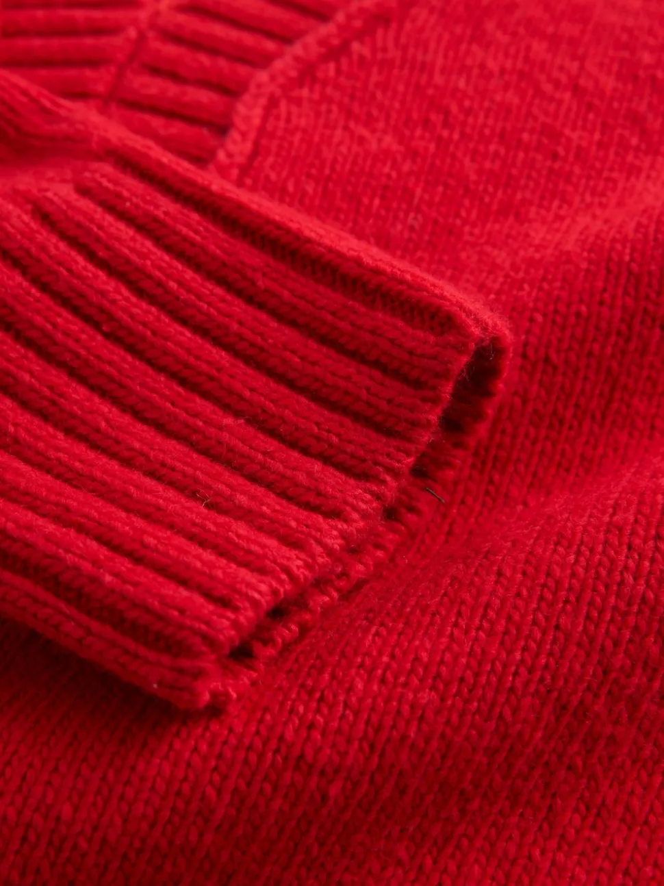 Cherry Red Cotton And Wool Blend Longline V-Neck Jumper
