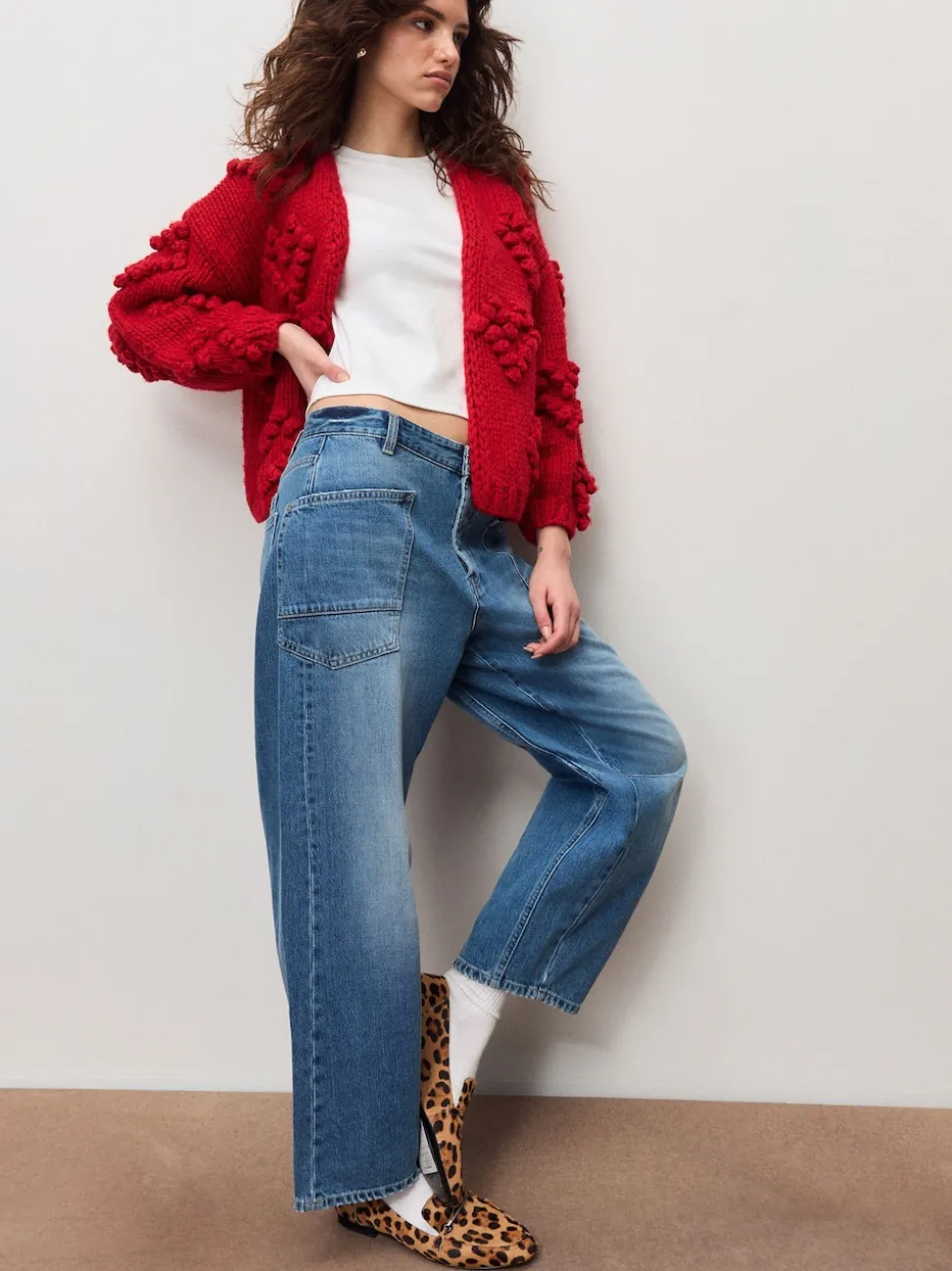 Cherry Red Hand Stitch Heart Detail Cardigan