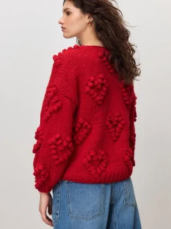 Cherry Red Hand Stitch Heart Detail Cardigan