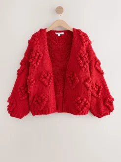 Cherry Red Hand Stitch Heart Detail Cardigan