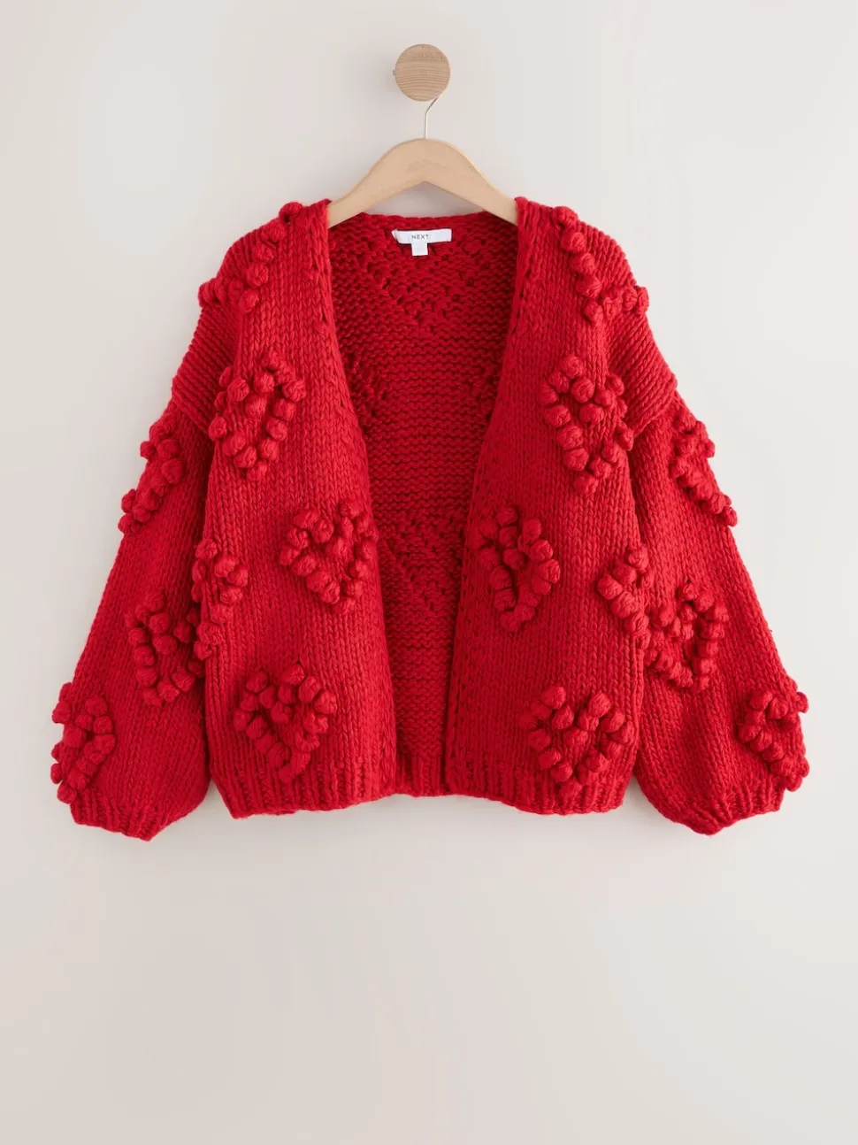 Cherry Red Hand Stitch Heart Detail Cardigan