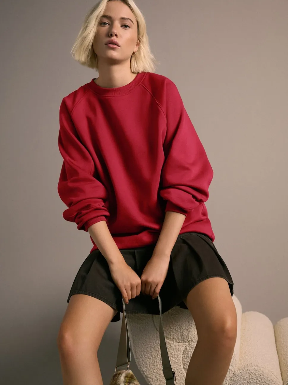 Cherry Red Relaxed Fit Heavyweight Regular Crew Neck Sweatshirt