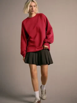 Cherry Red Relaxed Fit Heavyweight Regular Crew Neck Sweatshirt