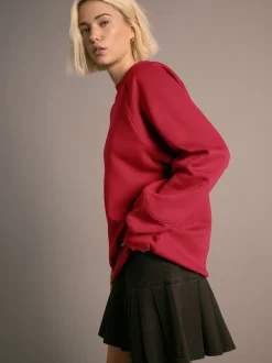 Cherry Red Relaxed Fit Heavyweight Regular Crew Neck Sweatshirt
