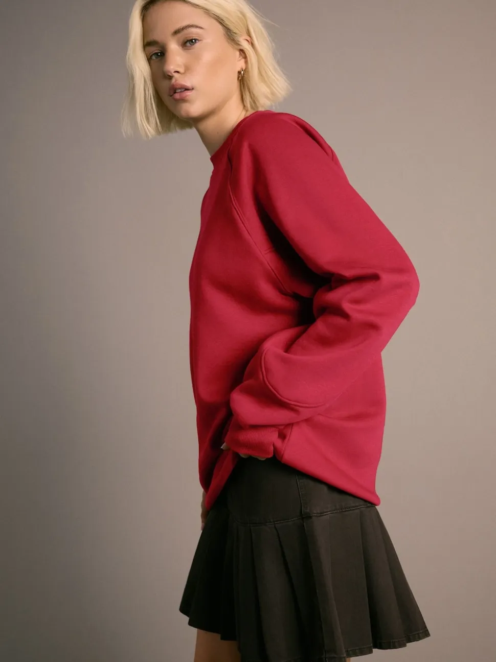 Cherry Red Relaxed Fit Heavyweight Regular Crew Neck Sweatshirt
