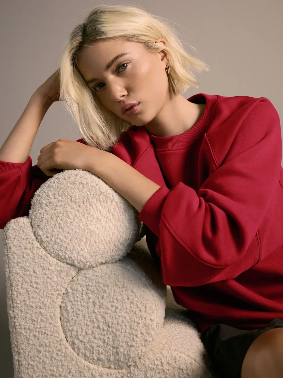 Cherry Red Relaxed Fit Heavyweight Regular Crew Neck Sweatshirt