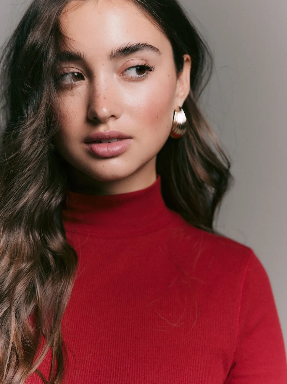 Cherry Red Ribbed High Neck Long Sleeve T-Shirt