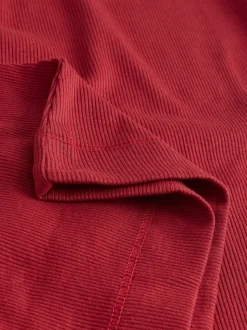 Cherry Red Ribbed High Neck Long Sleeve T-Shirt