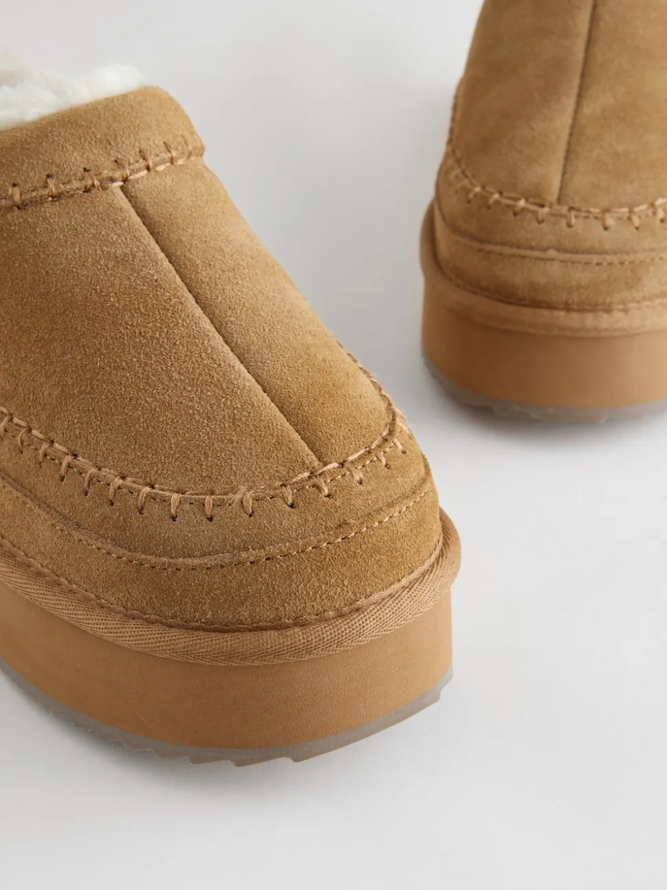 Chestnut Brown Leather Cosy Borg Lined Slip-On Shoes