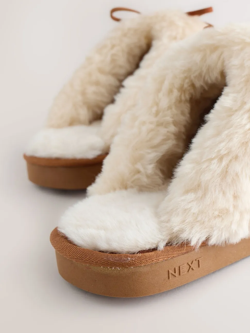 Chestnut Brown Stitch Suede Faux Fur Lined Mule Slippers