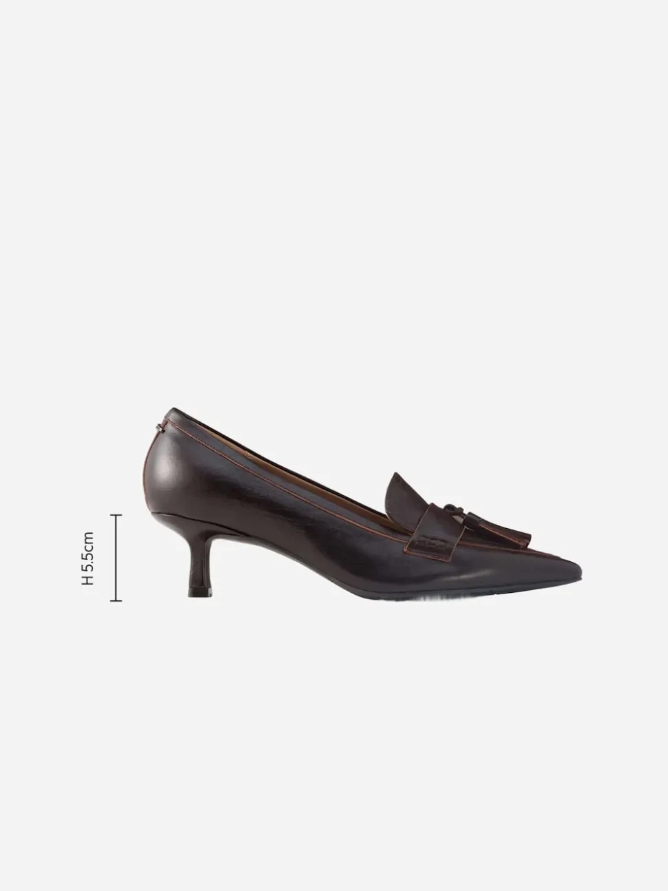 Choc Brown Premium Leather With Motionflex Point Toe Tassel Heels Loafers