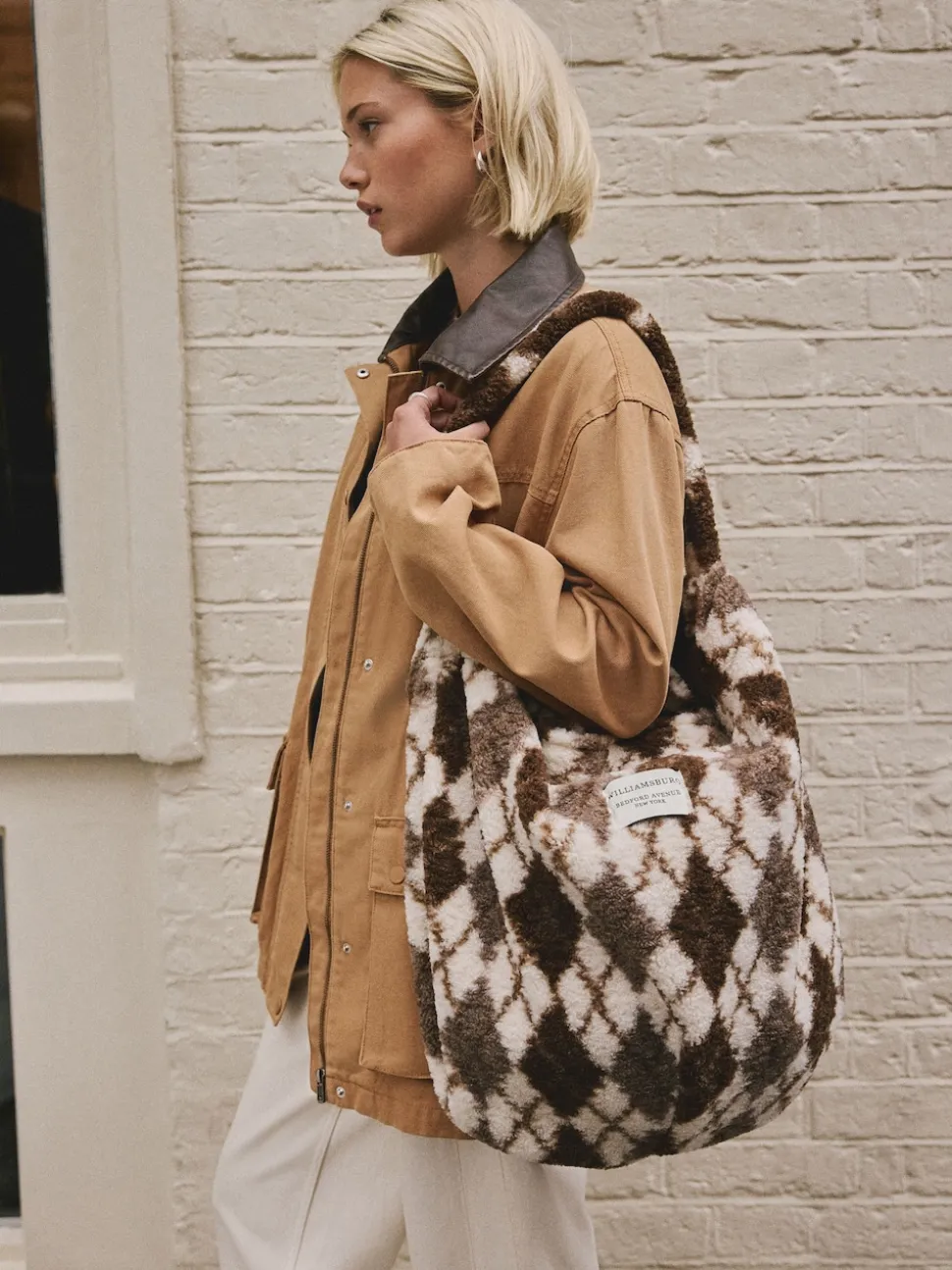 Chocolate Brown Borg Argyle Shoulder Bag