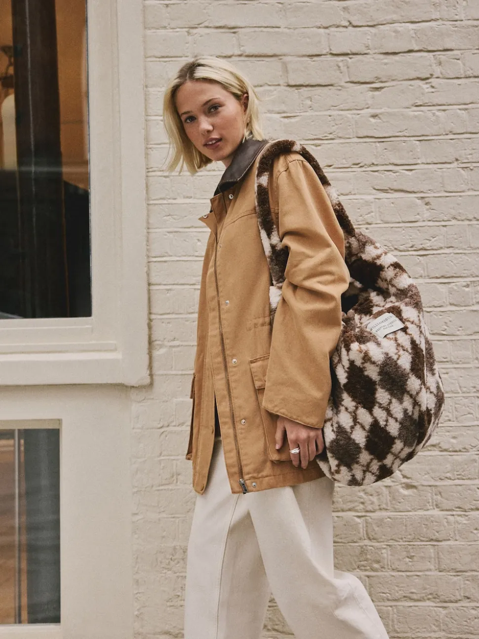 Chocolate Brown Borg Argyle Shoulder Bag