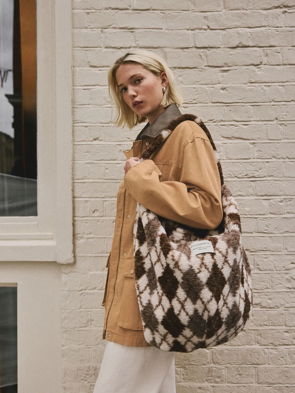 Chocolate Brown Borg Argyle Shoulder Bag