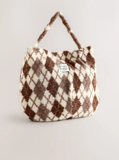Chocolate Brown Borg Argyle Shoulder Bag