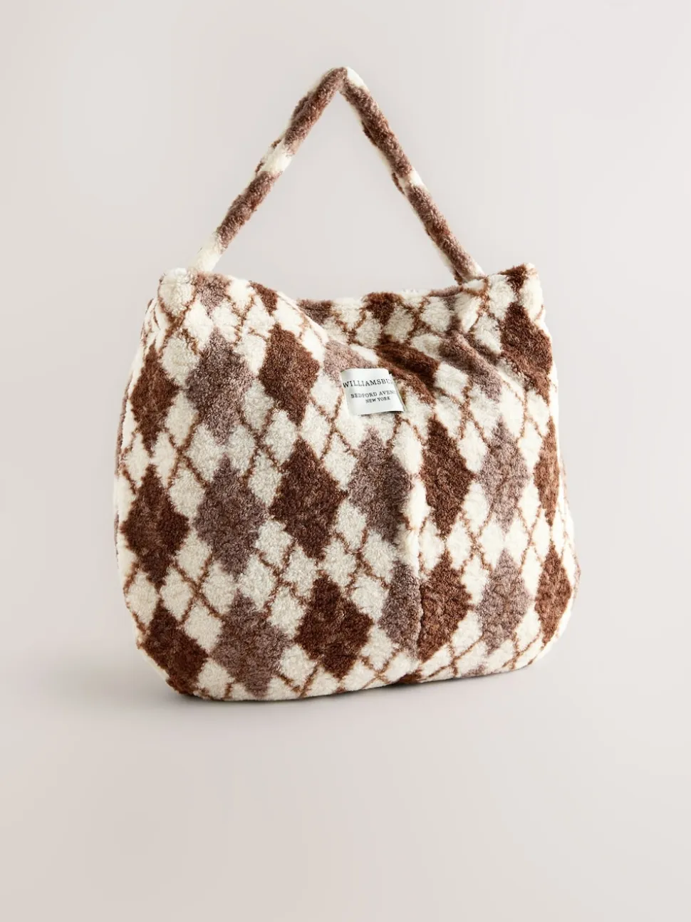 Chocolate Brown Borg Argyle Shoulder Bag