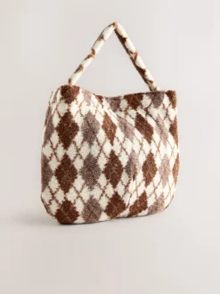 Chocolate Brown Borg Argyle Shoulder Bag