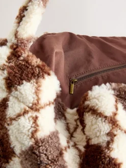 Chocolate Brown Borg Argyle Shoulder Bag