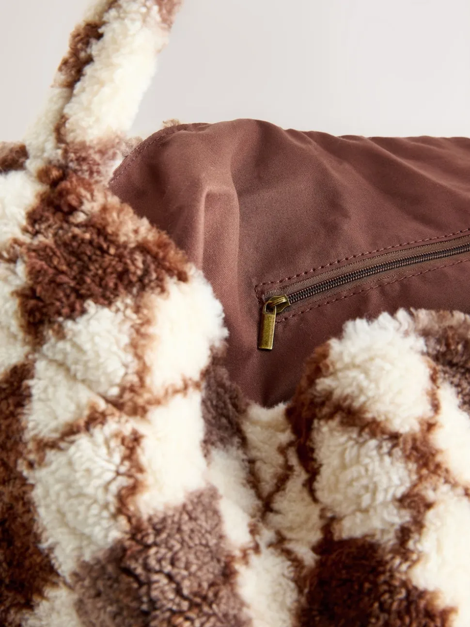 Chocolate Brown Borg Argyle Shoulder Bag