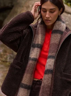 Chocolate Brown Borg Zip Through Fleece With Rib Collar