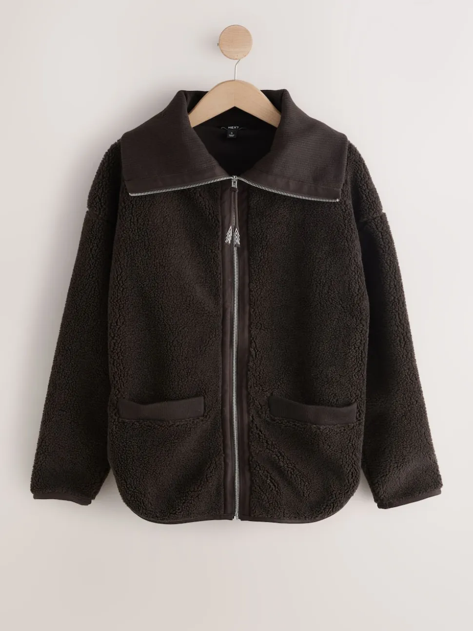 Chocolate Brown Borg Zip Through Fleece With Rib Collar
