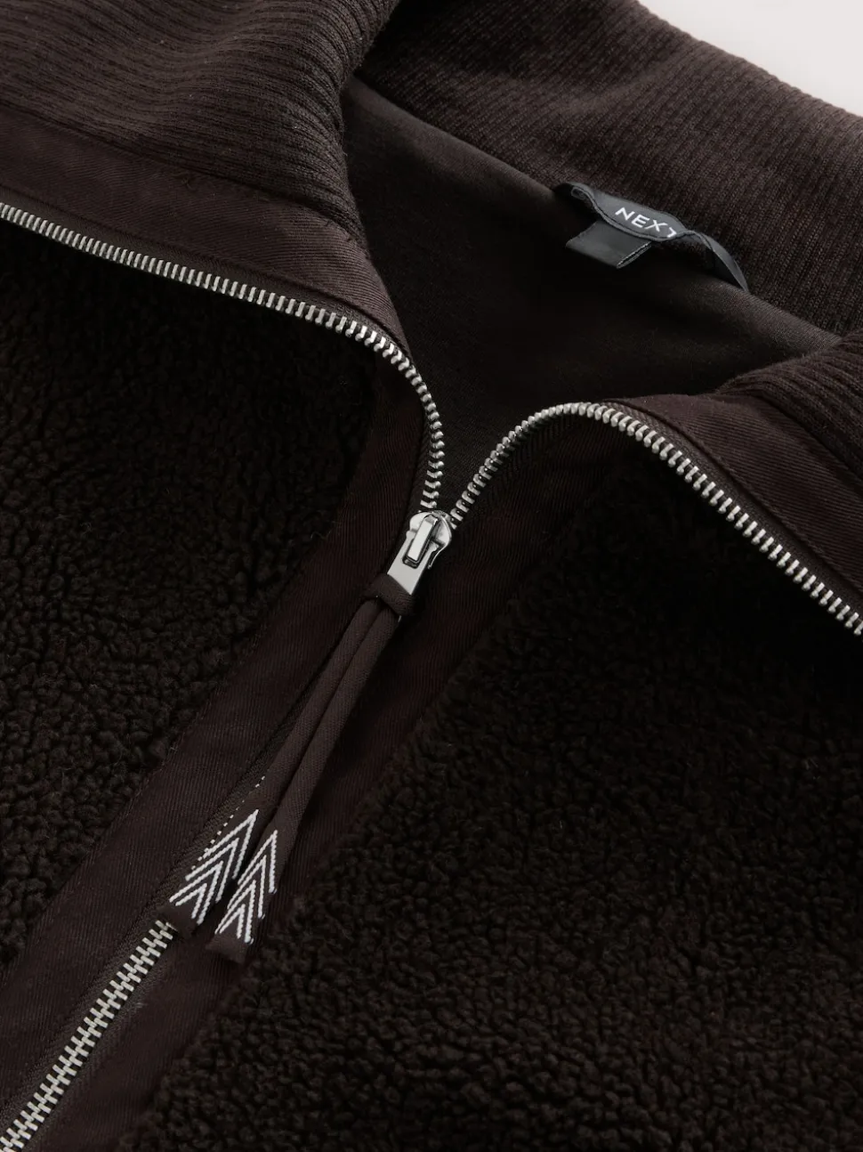 Chocolate Brown Borg Zip Through Fleece With Rib Collar