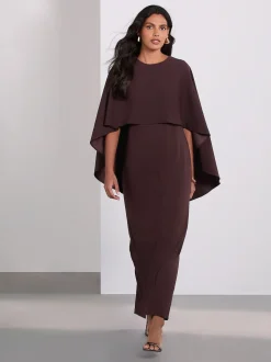 Chocolate Brown Cape Maxi Dress