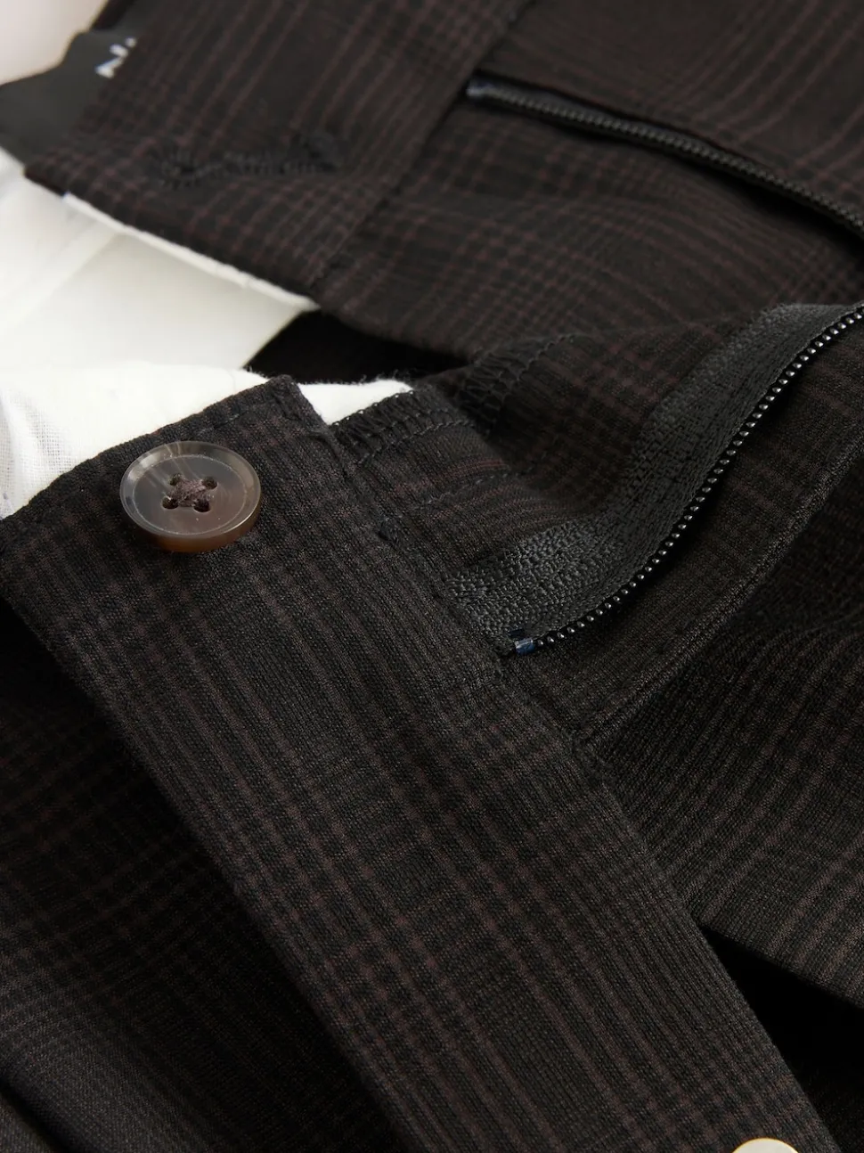 Chocolate Brown Check Double Pleat Straight Leg Trousers