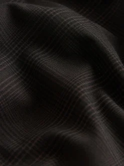 Chocolate Brown Check Double Pleat Straight Leg Trousers