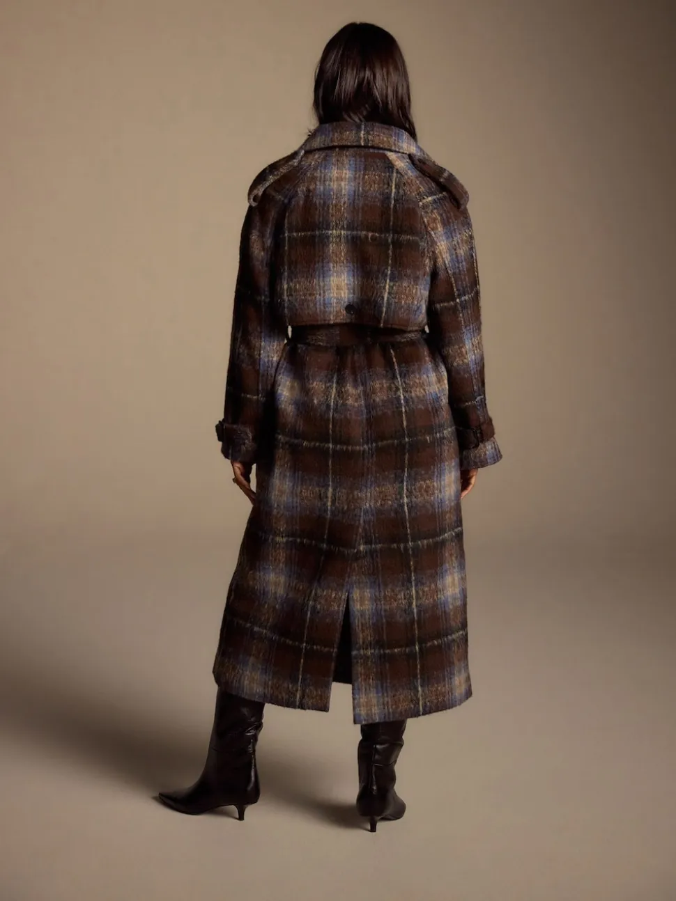 Chocolate Brown Check Trench Coat