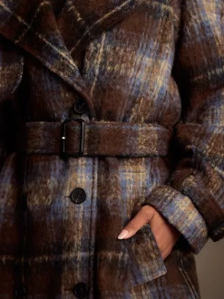 Chocolate Brown Check Trench Coat